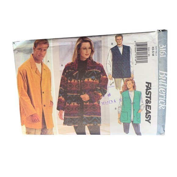 Butterick Misses Mens Jacket Vest Sewing Pattern Sz XS-Med 3161 - Uncut - Picture 1 of 4